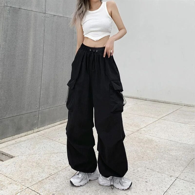 Advbridge High Street Fashion Lady Stitch Color Loose Sweatpants Women Joggers Summer High Waist Drawstring 2yk Pants Long Trouser