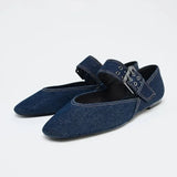 ADVBRIDGE  -  Spring New Blue Retro Denim Flat Shoes round Toe Slip-On Women's Ballet Style Casual Footwear Comfortable Flats for Ladies