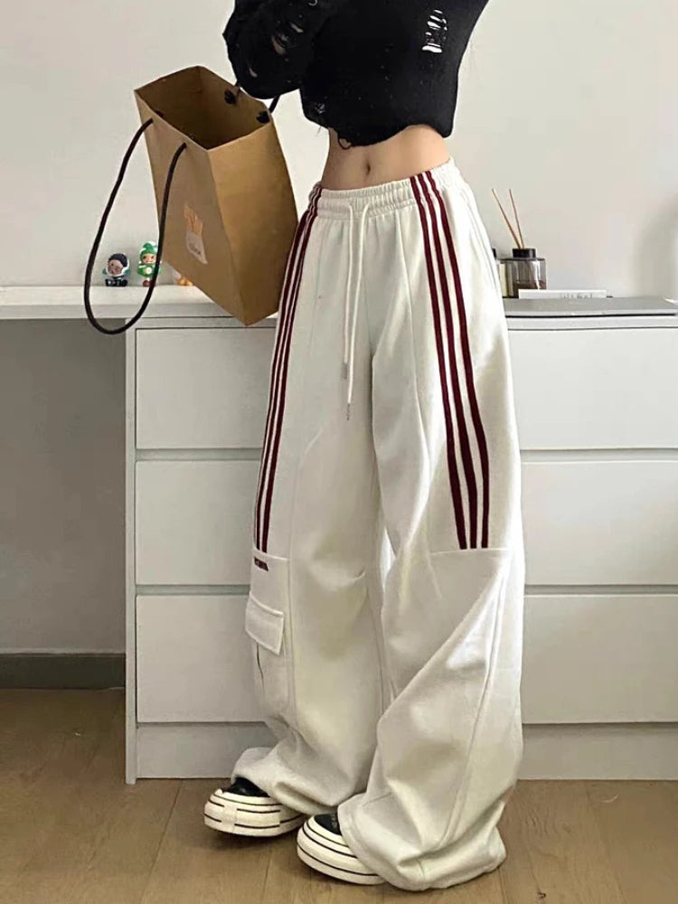Advbridge Y2k Stripe Sweatpants Women Hip Hop High Waist Vintage Loose Wide Leg Pants Streetwear Elastic Casual Black Oversize Pants