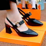 Advbridge Zapatos De Mujer Women Casual Pointed Toe Black Patent Leather Buckle Strap High Quality Heel Shoes for Party A1021