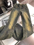 Advbridge American Retro Jeans Womens Distressed Washed Tassel Jeans Y2k Streetwear High Waist Slim Slim Fashion Versatile Flared Jeans
