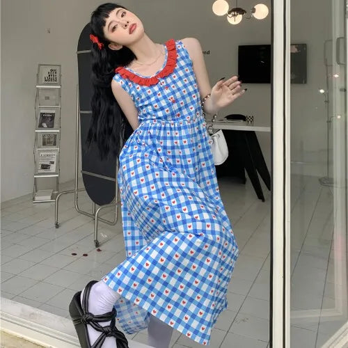 Advbridge French Robe Age Reduction American Vintage Y2k Dress Sweet Plaid Dresses Summer Female Fashion Vestidos Para Mujer