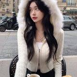 Advbridge Y2k Korean style furry hooded hoodie fashion autumn and winter women's casual all-match clothing zipper short knitted sweater