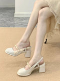 Advbridge Elegant Classic Round Toe Sandals Women 2024 Summer New French Niche High Heels Shoes Female White Chunky Mary Jane Single Shoes