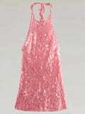 ADVBRIDGE  -  Vestidos Summer Party Dresses Women Sexy Sequined Backless Halter Pink Mini Dress Women Party Bodycon Dress Club Wear