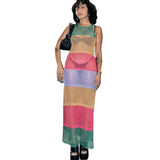 ADVBRIDGE  -  Sexy See Through Knitted Dress Fashion Women Sleeveless Tank Mix Dresses Female Patchwork Elegant Beach Holiday Long Robes