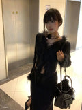 Advbridge Black Fluffy V-neck Cardigans Mujer Spring Autumn Slim Fit Knitted Tops Women Y2k E-Girl Long Sleeve Bottoming Sweaters
