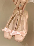 Advbridge Sweet Solid Square Heels Sandals Women Summer New Elegant Bow French Ballet Shoes Female Fairy Gentle Style Mary Jane Shoes