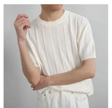 ADVBRIDGE  -  Light-fashioned Style Knitted Polo Shirt for Men's Trendy Brand Simple and Versatile Loose Ice Silk Short-sleeved Cool T-shirt