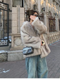 Advbridge Autumn Winter Oversized Loose Casual Luxury Soft Thick Warm Hairy Faux Fox Fur Coat Women Long Sleeve Fluffy Jacket 2024