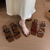 ADVBRIDGE  -  French Style Cat Heel Sandals Women's Summer Outdoor High Heel Roman Shoes Beautiful 3cm Thin Heel Slippers Microfiber Upgraded