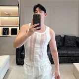 Advbridge Niche Design Men's Tank Tops Round Neck Sleeveless Hollow Out Knitting Vest Casual Male Clothing Summer New 2024