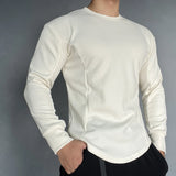 Advbridge Solid Round Neck Training Shirts Tee Fashion Man Breathable Solid Long Sleeve Pullover t Shirt Casual Sports Men Basic Tops