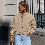 Advbridge Winter Fleece Jacket Women Button-Down Cropped Bomber Jacket Womens 2024 Street Wear Baseball Jacket Coat
