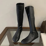 ADVBRIDGE  -  Autumn Winter Fashion Slim Knee High Boots Women Round Toe Flat Heels Elastic Long Booties Ladies Shoes Zapatos De Mujer