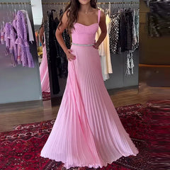 Advbridge  -  Women Elegant Pleated Hem Sling Long Dress Sexy Sleeveless Waist Slim Solid Maxi Dress Summer Fashion Strapless Evening Dresses