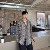 ADVBRIDGE  -  Men's Stripe Shirts New Summer Personalized Trendy Lapel Print Style Korean Male Long Sleeve Casual Shirt Tide 2025