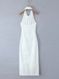 Advbridge Single Breasted White Cotton Linen Summer Dress Women 2025 Turn Down Collar Backless Halter Midi Casual Vestidos Lady Dress