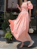 Advbridge French Gentle Square Collar Bubble Sleeve Vestidos Temperament Dress Female Robe Summer 2025 New Waist A-wave Long Dresses
