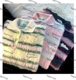 Advbridge New Autumn and Winter Mohair Loose Women Sweater Y2k Tops Gothic Pullover Retro Couple Sweater Striped Sweater Women Tops