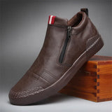 Advbridge New Men Leather Casual Shoes Spring Autumn Fashion Double Zipper Trend High Tops Flat Shoes Cool Loafers Man Winter Boots