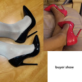 Advbridge Fashion High Heels Sexy Shoes Women Pumps Large Size 43 44 45 White Stiletto Heel Patent Leather Office Wedding Shoes Hey Si Mey