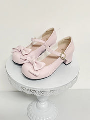 Advbridge Sweet Bow In Single Shoes For Girls With Thick Heels Round Heads Cute Jk Student Versatile Lolita Girls' Tea Party Single Shoes