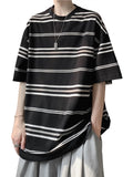 ADVBRIDGE  -  Summer Striped Men's T-shirt Loose Casual Daily Large Size O-Neck Street T-shirt Gym Fitness Short Sleeves T-shirts Q126