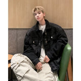 Advbridge Small Niche Metal Shoulder Padded Denim Jacket for Men, Loose Fit 2024 Spring and Autumn Washed Vintage Short Jacket