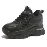 Advbridge Chunky Platform Sneakers for Women Lace-Up Air Cushion Vulcanized Shoes Female Pu Leather Thick Bottom Non-Slip Sports Shoes