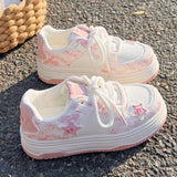ADVBRIDGE  -  Sakura Pink Skateboard Shoes Cute Stars Versatile Womens Casual Shoes Artificial Leather Niche Leisure Shoes for Ladies