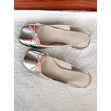 Advbridge Summer Women's Flats Sliver Boat Shoes Square Toe Slip on Flat Shoes for Woman Ballet Flats Comfortable Bow Women's Sandals