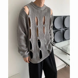 Advbridge 2024 Spring Korean Style Men's Sweater Round Collar Hollow Out Design Solid Color Pullovers Male Long Sleeve Tops Personality