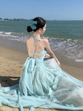 Advbridge Sexy Halter Evening Dresses for Women Elegant Backless Sleeveless Lace-up Party Dress Female Solid Pleat A-Line Vestidos Robe