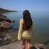 ADVBRIDGE  -  Autumn Yellow Sexy Open Back Popcorn Texture Short Dress Skinny High Waist Hipster Mini Dress Women Elegant Club Streetwear