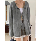 Advbridge 2024 Autumn for Women Crop Tops Vintage Korean Retro High Street Hollow Out Bandage Sweater Cardigan Knit Jacket Tops