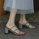 ADVBRIDGE  -  summer Women Famous Brand Sandals Anklep Wrap Buckle Strap Front Open Toe Null Shoes With Gold Studded Microfiber Leather Pumps