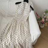 ADVBRIDGE  -  French Polka Dot Dress Women Temperament Summer Halter Backless Long Chiffon Sundress with Bra Elegant Party Women's Dresses