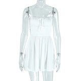 ADVBRIDGE  -  Sexy Cute Camisole Dress For Women Summer Open Back Sleeveless High Waist Shirring Lace-up Solid Pleated Mini Party Dresses