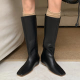 ADVBRIDGE  -  Autumn new women's genuine leather Internal elevation wedge square toe slip-on knee high boots casual female long boots hot
