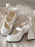 Advbridge French Style Fashion Mary Janes Shoes Women Bow Lolita Kawaii Chunky Heels Shoes Female Buckle Princess Design Shoes Summer