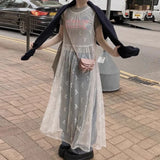 Advbridge Korea Chic Spring Elegant O-neck Back Lace Up Bow Printing Causal Tank Dress Women New Spicy Girl Y2k Dresses