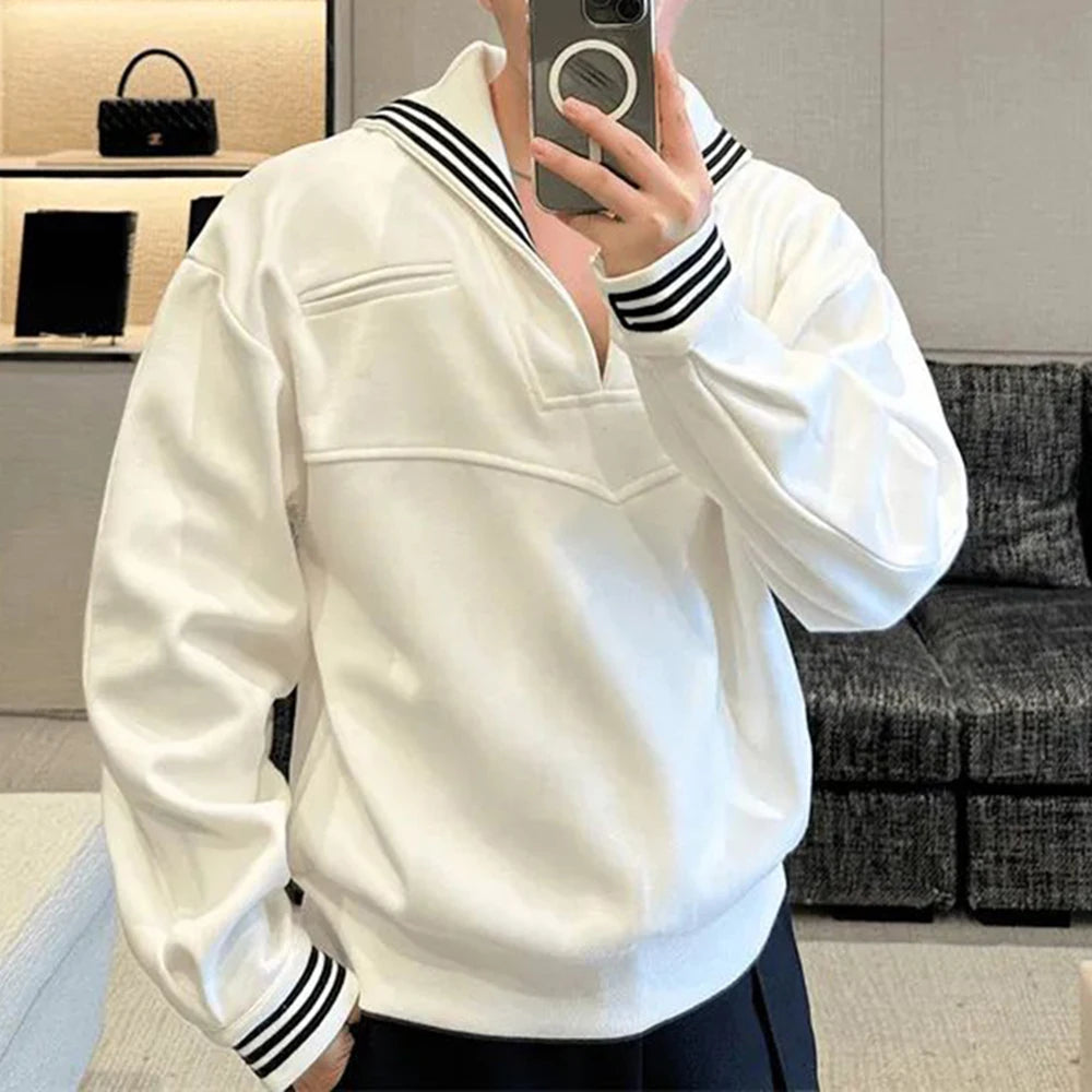 Advbridge Mens Hoodie Navy Collar Versatile Fashion Long Sleeved Hoodie Autumn Casual Hawaiian Shop Couple Outfit Men's Clothing Unisex