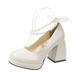 Advbridge 2024 New Pearl Women's Sandals Bow Platform Waterproof Mary Jane High Heels, Women's Chunky Shoes Bridesmaid Shoes,women's Shoes
