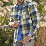 Advbridge Casual Long Sleeve Button Lapel Shirts Fall Casual Plaid Print Mens Shirt Vintage Striped Shirts Top Classic Men Clothing