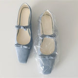 ADVBRIDGE  -  French Square Bow Single Shoes for Women with Low Heels and Shallow Mouth with A Straight Cut and Temperament Mary Jane Shoes