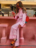 Advbridge Women Elegant Pink Blouse Pant Set Long Sleeve Single Breasted Shirt Female Wide Pants Outfit 2024 Spring Shirts Trousers Suit