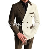 Advbridge Elegant Black White Men Suit Slim Fit Peak Lapel Double Breasted 2 Piece Formal Groom Wedding Tuxedos Blazer+Pants Costume Homme