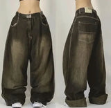 Advbridge Y2K New High-Waisted Jeans Female American Harajuku Loose Fashion Gothic Wide-Leg Pants Screen Sister Pocket Straight Pants Tide