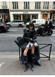 Advbridge Spring Autumn Extra Long Black Pu Leather Trench Coat for Women with Back High Slit Luxury Chic European Fashion 2024